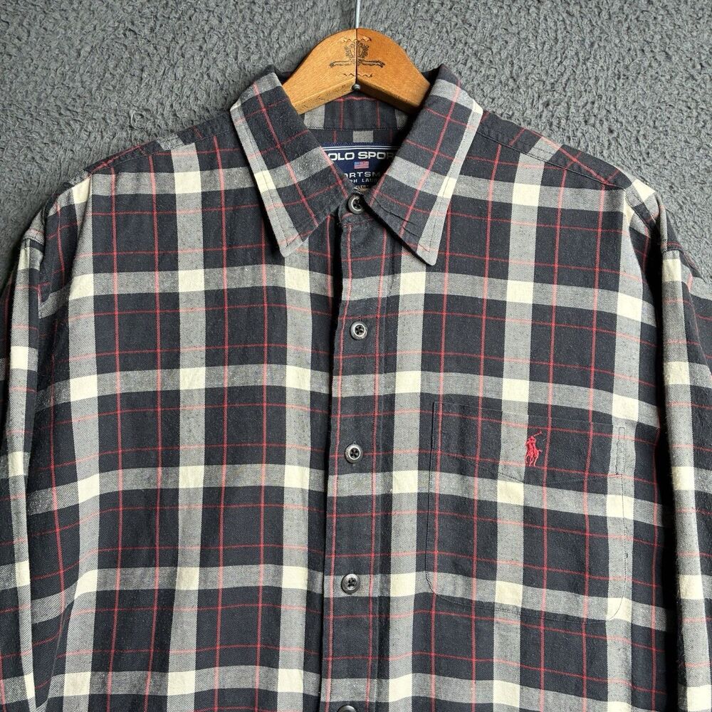 Vtg 90s Men's Polo Sport Ralph Lauren Plaid Shirt Sportsman Large Pocket Pony US